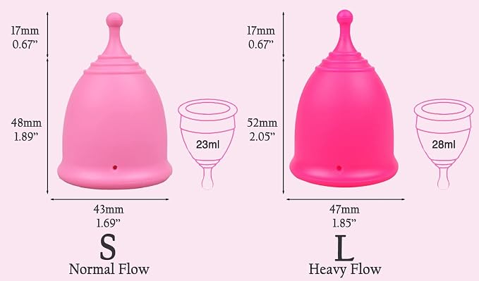 SHORDY Pink Menstrual Cups Set of 2 with Storage Box - Small and Large Reusable Period Cups for Women - 12 Hour Leak Free Protection - Medical Grade Silicone - Copa Menstrual para Mujer