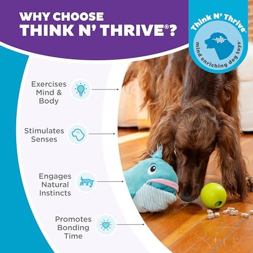 Outward Hound by Nina Ottosson Big Mouthz Interactive Plush Dog Puzzle with Treat Ball, Whale, Blue