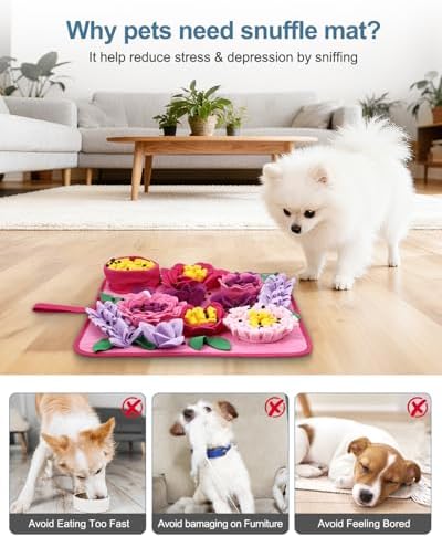 Snuffle Mat for Dogs - 15.4x15.4 Inch for Small & Medium Breeds, Cats & Rabbits | Interactive Slow Feed Sniff Mat with Non-Slip Bottom to Encourage Natural Foraging & Calming
