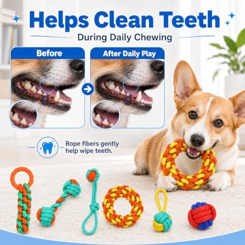 Aitmexcn Dog Rope Toys, 6 Pack Cotton Puppy Teething and Chew Toys