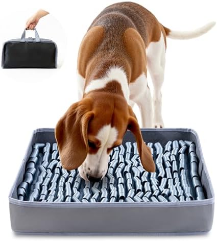 FunFurry Snuffle Mat for Dogs, Dog Puzzle Mat, Interactive Dog Toys for Enrichment,Sniff Mats with Non-Slip Backing,Portable Design Easy to Store (Silver, 14" X 12"-Portable)