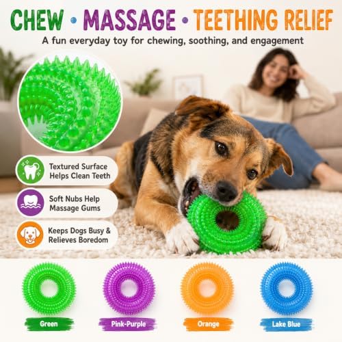 Dog Chew Toys for Aggressive Chewers, Squeaky Floating Donut Rings, 4 Pack