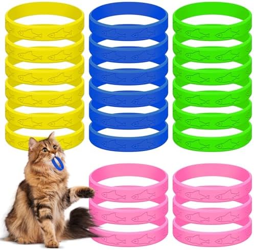 Cat Toys 24 PCS, Rubber Cat Chew Toy, Interactive Cat Toys to Kill Time, Colorful Bracelets Bands for Cat