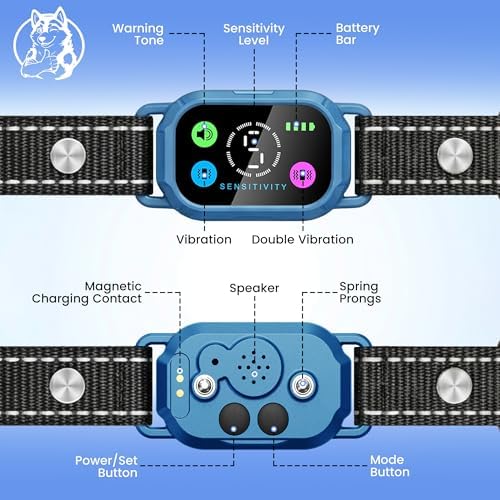 No-Shock: Beep & 2X Vibration Smart Dog Bark Collar| 2-in-1 Auto Anti-Bark & Training E-Collar with Remote| 10lbs+| Small Medium Large Dogs| 4 Humane Modes| Rechargeable| 5 Sensitivities