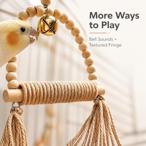Natural Wood Bird Swing Toy with Hemp Rope Perch for Small Parrots