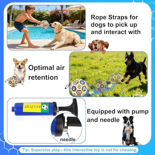 Vivifying Dog World Cup Soccer Ball Toy, 7 Inch Floatable Interactive Dog Toy for Medium Large Dogs, Durable PU Enrichment Ball with Nylon Straps for Outdoor Fetch, Training & Playing