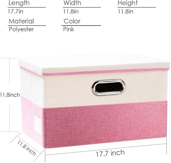 Large Collapsible Storage Bins with Lids [3-Pack] Fabric Foldable Storage Boxes Organizer Containers Baskets Cube with Cover for Home Bedroom Closet Office Pink&Cream(17.7x11.8x11.8)