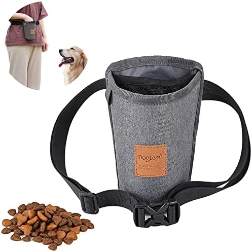Dog Treat Training Pouch 3 Ways to Wear Elastic Leak-Proof Food Mesh Design Built-in Poop Bag Dispenser Adjustable Multifunctional Shoulder/Waist Bag for Pet Walking and Travel（Grey）