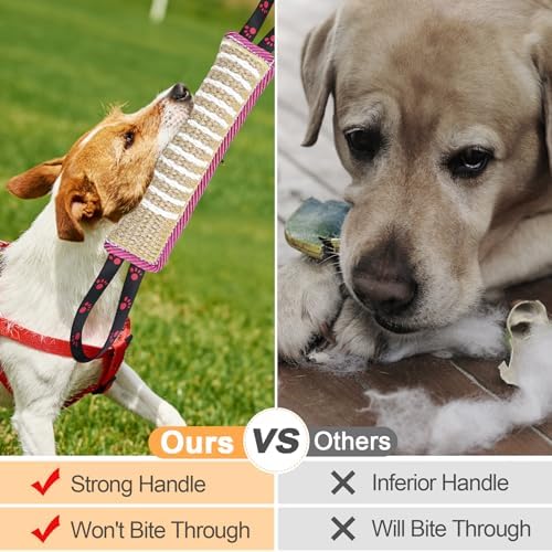 ToLanbbt Dog Tug Toy Dog Bite Jute Pillow Pull Toy with 2 Strong Handles for Tug of War, Puppy Interactive Play, Tear Resistant Bite Training Toys for Small Medium Large Dogs (Pink Yellow Footprint)