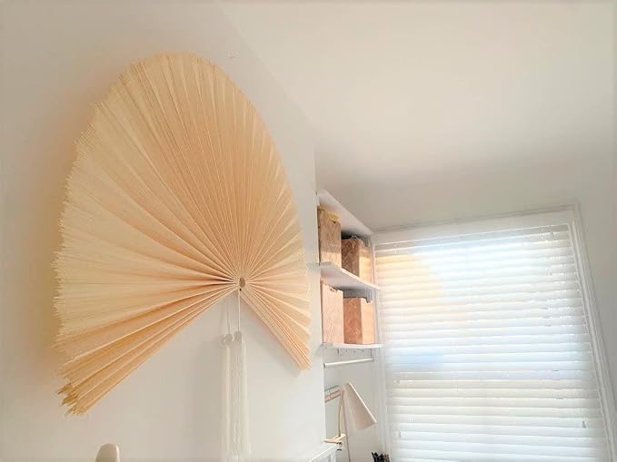 ChumDecor Bamboo Fan Wall Decor, Japanese Wall Fan Decoration, Ivory 60 in | Giant Oversized Oriental and Asian Style Hanging Decoration for Above the Bed Headboard or a Tall Stairwell Landing