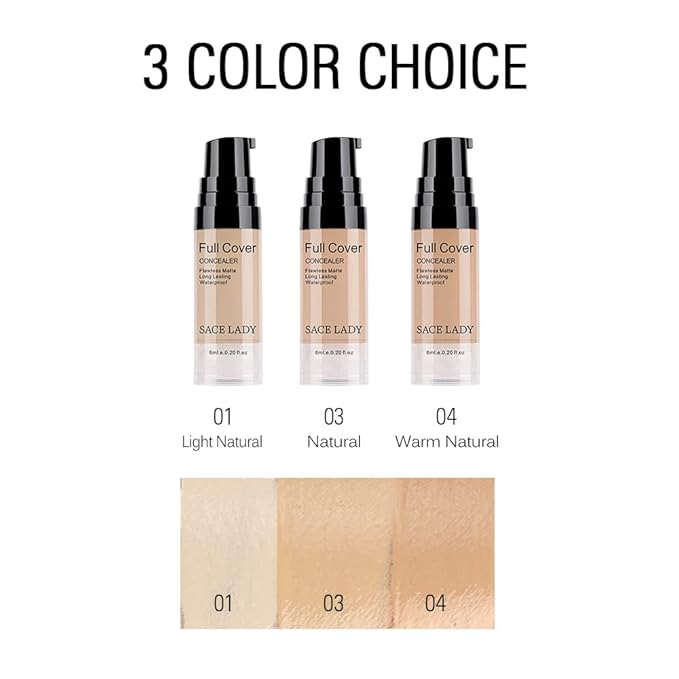 3 Pack Pro Full Cover Liquid Concealer, Waterproof Smooth Matte Flawless Finish Creamy Concealer Foundation for Eye Dark Circles Spot Face Concealer Makeup, Size:3×6ml/0.20Fl Oz, Natural
