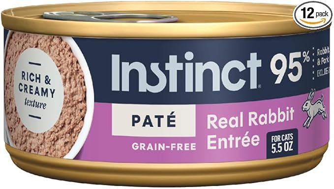 Instinct Original Grain Free Real Rabbit Recipe Natural Wet Canned Cat Food by Nature's Variety, 5.5 oz. Cans (Case of 12) | Rich & creamy pate texture, high protein, real rabbit, whole-food ingredients, grain-free, hydration support
