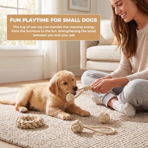 4 Pack Dog Rope Toys for Small Dogs, Heavy Duty Puppy Teething Sturdy Cotton Chew Tug Ropes, Tough Interactive Tug Pull Rope for Dogs, Teeth Cleaning