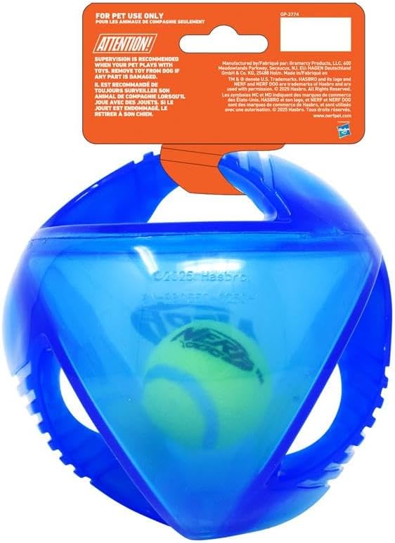 Nerf Dog 5.5in Translucent TPR Rumble Ball with Tri-Twist Handles -Blue