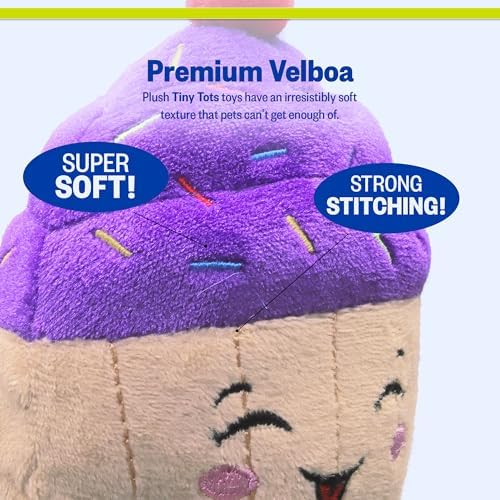 PetSport Tiny Tots Happy Birthday Cupcake Plush Dog Toy with Squeaker - Puppy Toys, Interactive, Super Soft Plush, Made for Small Dogs - 4.5"