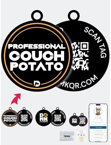 DDMK Smart Pet Tag Set | Includes 3 Tags | QR Code for Instant Alerts | Custom Pet Profiles | Durable & Waterproof | No Subscriptions or Fees |11-Professional Couch Potato