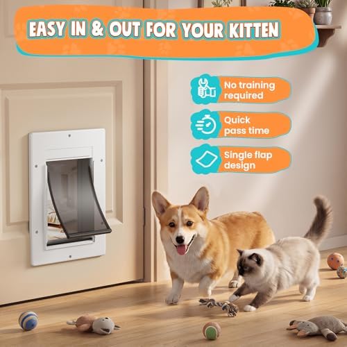 Cat Door for Interior & Exterior Doors, Pets Up to 20 lb, White | Soft Magnetic Flap, Sliding Lock Panel, Adjustable Tunnel, Save energy, Prevents Paw Pinching, Easy DIY Installation