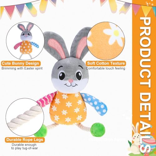 EXPAWLORER Dog Easter Toy, Easter Bunny Rabbit Squeaky Interactive Toys with Squeakers & Soft Durable Fabric to Keep Them Busy, Best Gift for Puppy Small Medium Large Dogs Training Rope Toy