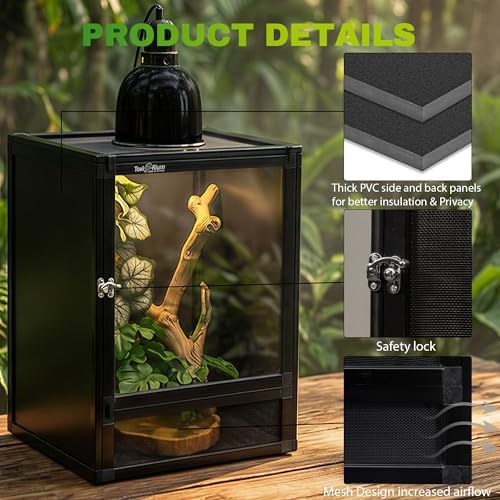 Jumping Spider Enclosure, Toxirium 8" x 8" x 12" Small Reptile Cage Hatching Habitat, Screen & Acrylic Doors, Ventilated Terrarium for Lizards, Snakes, Frogs, Easy Assembly, Two Doors
