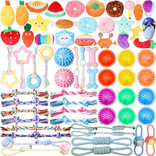 Syhood 60 Pcs Squeaky Dog Toys Bulk Plush Rope, Multicolor, Cute Style