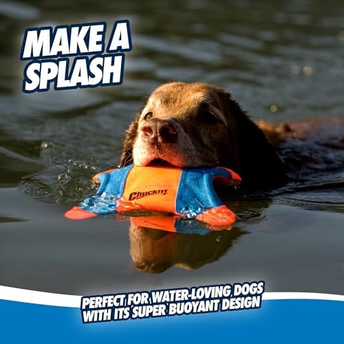 Chuckit! Flying Squirrel Fetch Dog Toy - Water Floating Flyer - Soft and Durable Polyester Canvas Construction - for Large Dogs - 11-inch Diameter - Orange and Blue Large (Pack of 12)