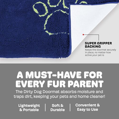 Dog Gone Smart Dirty Dog Doormat Runner - Marine, 60 x 30 Inches | Fast Drying Rug with Super Gripper Backing for Clean Floors - Absorbent Microfiber and Machine Washable Mat for Muddy Paws