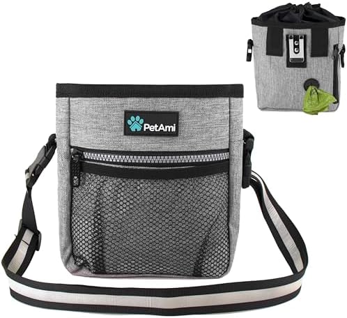 PetAmi Dog Treat Pouch, Pet Treat Pouch For Training, Dog Walking Bag Holder for Kibbles, Pet Food Toy, Dog Trainer Essentials Supplies, Poop Bag Dispenser, 3 Ways to Wear (Heather Gray)