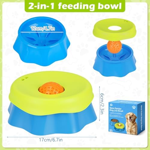 2in1 Dog Lick Bowl with Rolling Ball,Slow Feeder for Dogs & Cats