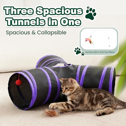 Love's cabin Cat Tunnel for Indoor Cats, 3-Way Collapsible Play Tunnel