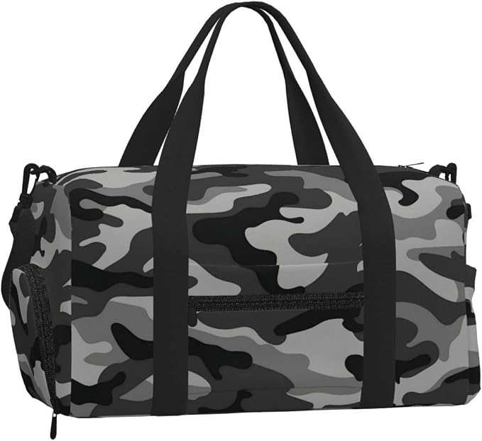 Fiokroo Sports Gym Bag Camouflage Grey Travel Duffel Bag For Men Women With Shoe Compartment Water Resistant Gym Bag Carry On Duffel Bag For Weekend Traveling Yoga Gym Sports