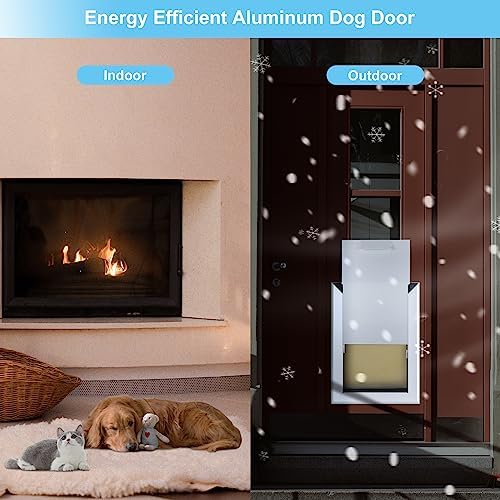 Aluminum Medium Dog Door for Interior Exterior Walls Heavy Duty Aluminum Doggy Door with Telescoping Tunnel Energy Efficient Double Flaps Pet Door for Small Medium Doggies