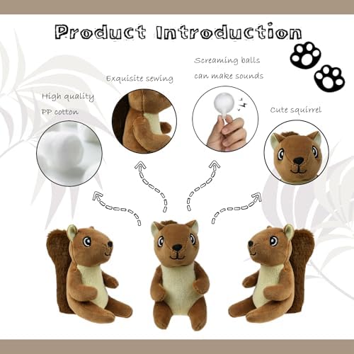 Squirrel Plush Dog Toy Squeaky Toy, Interactive Hide and Seek Replacement Dog Toys for Small & Medium Dogs (3Pcs Squeaky Squirrel B)