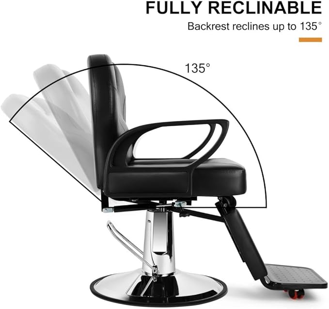 Artist hand Barber Chair Reclining Salon Chairs for Hair Stylist, Heavy Duty Stylist Hairdressing Shampoo Chair with Headrest and Footrest, 360 Degree Swivel, Spa Beauty Equipment, Black