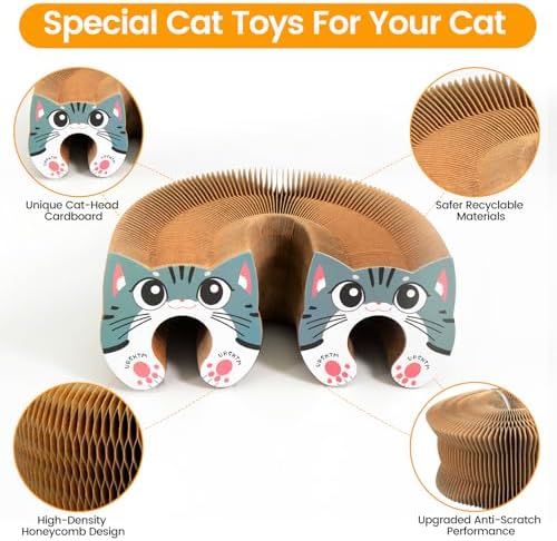 Kitty Kurls Magic Organ Cardboard Cat Scratcher Toy with 2 Balls, Brown