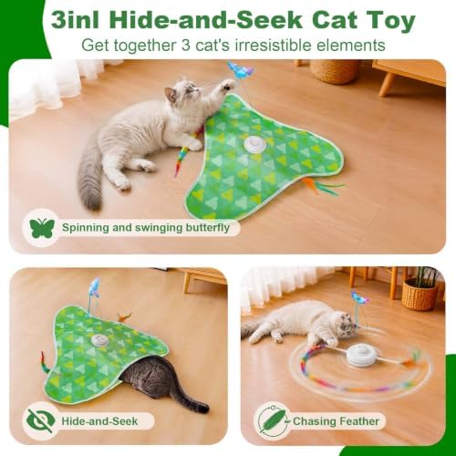Interactive Cat Toy, Hide and Seek with Feather & Butterfly for Indoor Cats