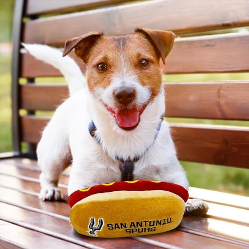 Pets First NBA San Antonio Spurs HOT Dog Plush Dog & CAT Squeak Toy - Cutest HOT-Dog Snack Plush Toy for Dogs & Cats with Inner Squeaker & Beautiful Basketball Team Name/Logo