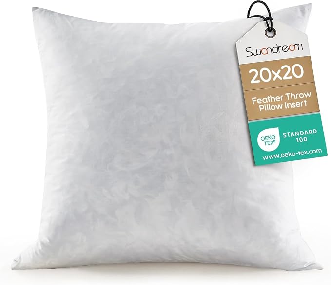 20x20 Feather Throw Pillow Insert, Decorative Pillow Insert for Covers, Fuller Fit with Soft Support for Bed and Couch