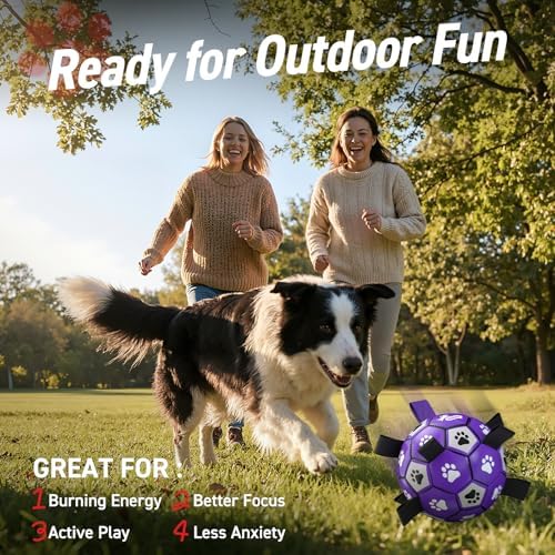 QDAN Dog Toys Soccer Ball with Straps - Dog Water Toy, Puppy Birthday Gifts, Durable Dog Balls for Small Medium Dogs （6 Inch） | 6 Inch Herding Ball for Small Dogs, Puppy Toy, Outdoor Toys Balls to Keep Them Busy, Dog Birthday Gift, 20-40 lbs Dogs