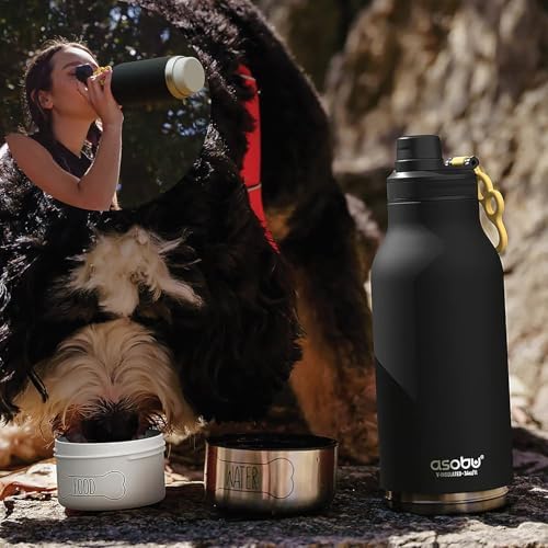 asobu Dog Barky Bottle – Insulated Stainless Steel Water Bottle with 2 Removable Dog Bowls for Food, Treats & Water – Pet-Friendly Travel Bottle for Hiking, Road Trips & Outdoor Adventures