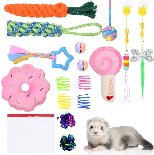 17Pcs Ferret Toys Set, Interactive Chew & Enrichment Toys for Small Pets