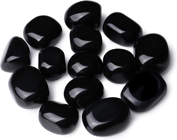 DUQGUHO Black Obsidian Natural Healing Crystals Set - Polished Tumbled Crystal Stones Bulk Irregular Pebble Stones Rocks 0.45 lbs