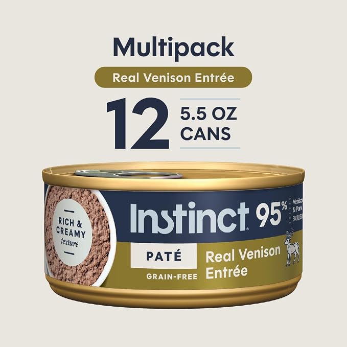 Instinct Original Pate Wet Cat Food, Grain Free Recipe - Real Venison, 5.5 oz. Cans (Pack of 12) | Rich & creamy pate texture, high protein, real venison, whole-food ingredients, grain-free, hydration support