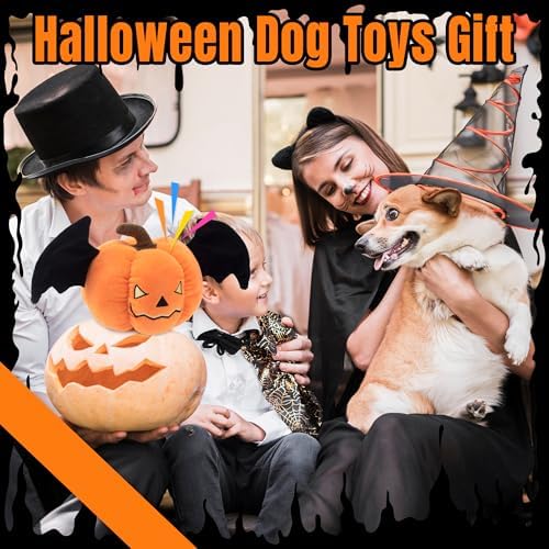 LECHONG Halloween Squeaky Dog Toys, Funny Pumpkin for Puppy Small and Medium Dogs, Crinkle Pumpkin Puppy Toys with Wings, Cute Plush Dog Chew Toys