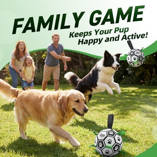 QDAN 2 PCS Dog Toys Soccer Ball Set with Straps, Interactive Dog Toys for Tug of War, Puppy Birthday Gifts, Dog Water Toy, Durable Dog Balls for Medium & Large Dogs（6 & 8 Inch）