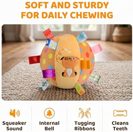 Colorful Squeaky Hanging Dog Training Toy, 6-Inch Squeaky Hanging Dog Toy, Soft Stuffed Ball with Cotton Material, Built-in Bell, Interactive Tug Chew Toy for Small Medium Dogs Indoor Play Fun (Mix-2)