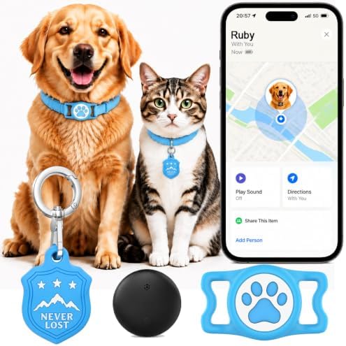 Dog Tracker with Apple Find My, GPS Pet Tracker for Dogs and Cats | Real-Time Location Tracking, No Monthly Fee or SIM Card, Waterproof Dog Collar Tracker with Holder, iOS Only Pet Locator