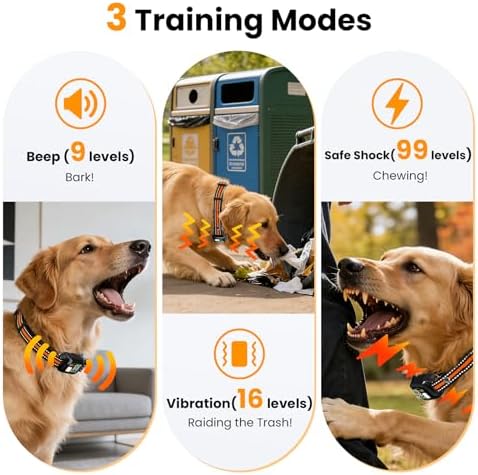 2 in 1 Dog Bark and Shock Collar - 4500FT Bark Collar with Remote Control, Anti Bark and 3 Training Modes (Tone, Vibration, Safe Shock), IP67 Waterproof, Portable Training Collar for 5-120lbs Dogs