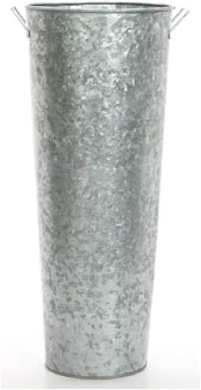 Hosley Galvanized French Bucket Vase with Handles 6" Dia x 15" H- Perfect for Weddings, Parties, Country Picnics, Floral Arrangements, Tableware Storage, or Candle Gardens - Rustic Farmhouse Décor