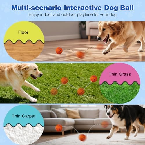 Smart Interactive Dog Ball, Interactive Dog Toys for Medium and Large Dogs to Keep Them Busy, E-TPU Material, IP54 Waterproof, Automatic Moving, Bouncing, Vibrating and Rotating Pet Balls for Boredom