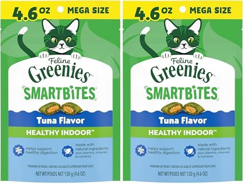 Greenies Feline Smartbites Healthy Indoor Natural Treats for Cats, Tuna Flavor, 4.6 oz. Pouch (Pack of 2)